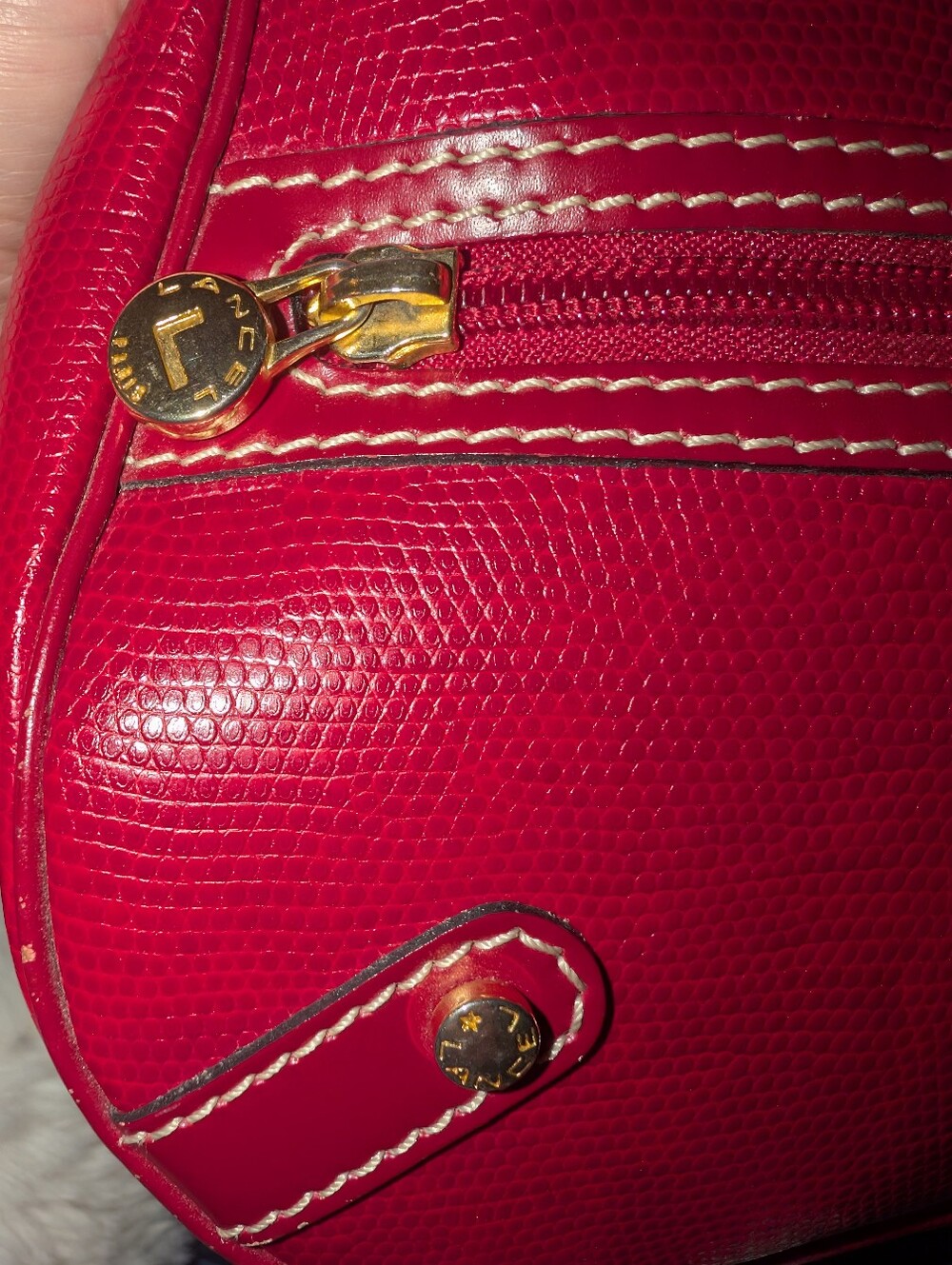 💄✨RARE Auth Lancel Lizard Skin Selleria Hobo Red Shoulder Bag - Picture 3 of 7